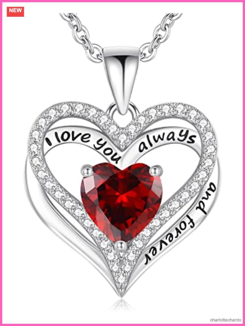 Sterling Silver Heart CZ Birthstone Pendant Necklace Gift for Her